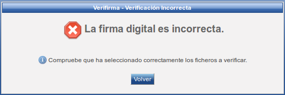 Mensaje de verificación incorrecta